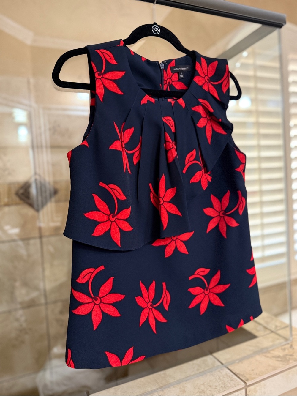 Banana Republic Navy Sleeveless Top with Red Floral Print